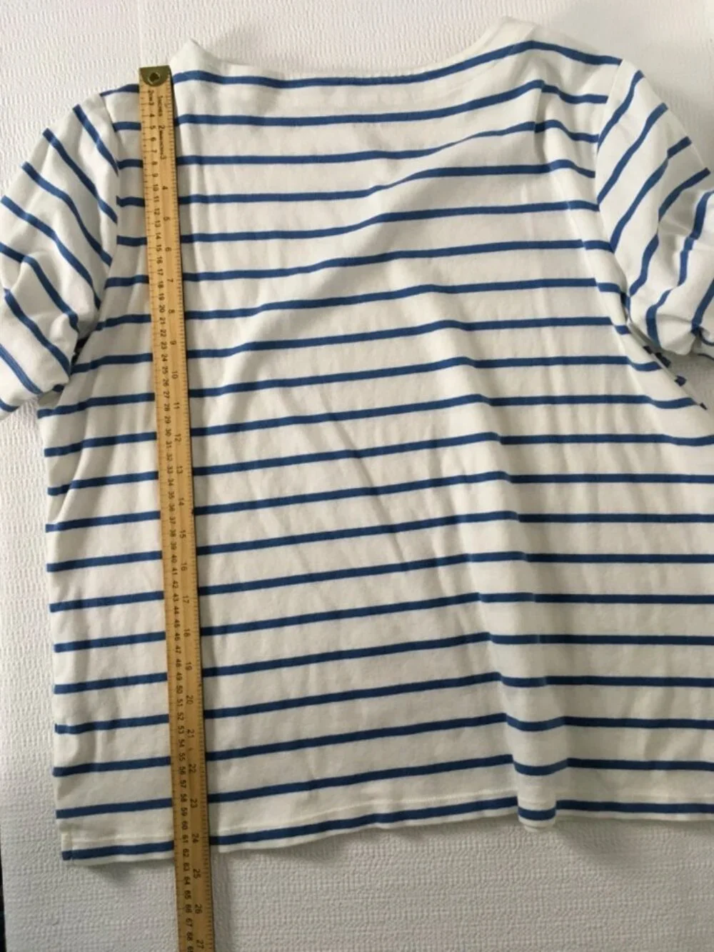 CJ Banks Top Women Size 1X White w Blue Stripes Short Sleeve T shirt Round Neck - Picture 11 of 14